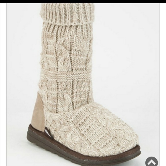 Muk Luks Shoes - Muk Luks beige/ brown sweater knit boots